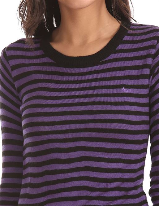 Flying Machine Women Casual Wear Striped Sweater